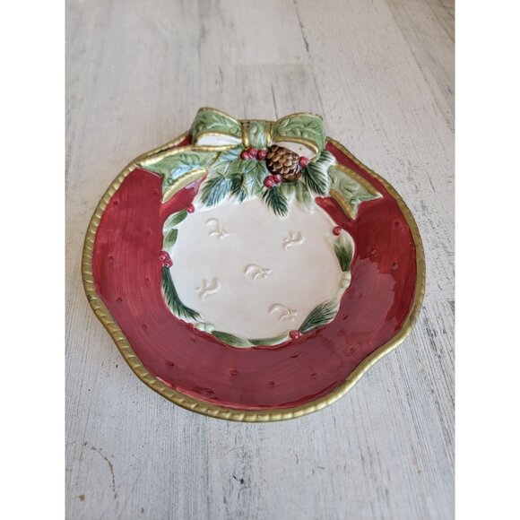 Fitz Floyd seasons plate red rimmed pine cone home decor - Picture 1 of 6